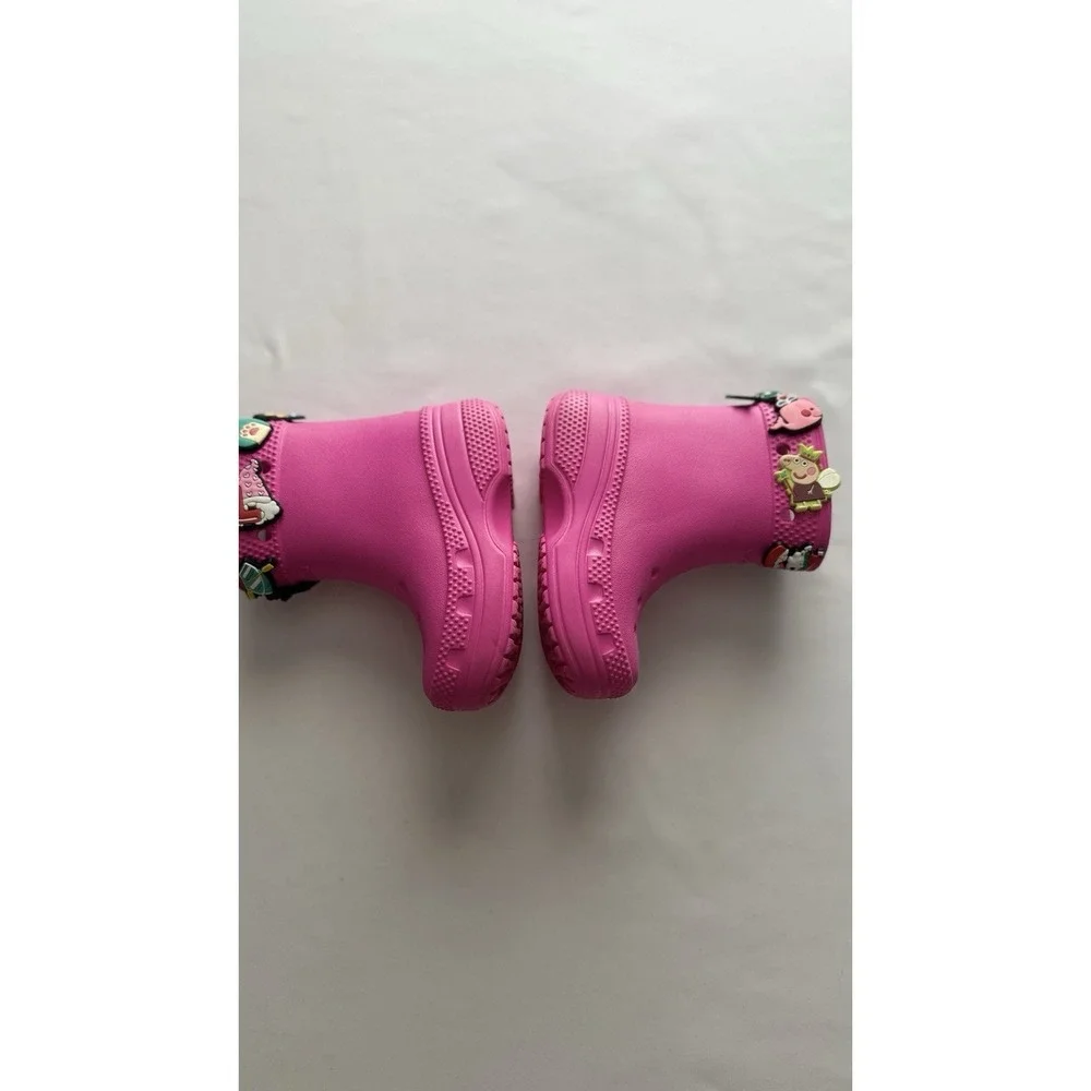 Pink Crocs Rain With Various Jibbitz Charms On The Collar Toddler Size C6 GUC